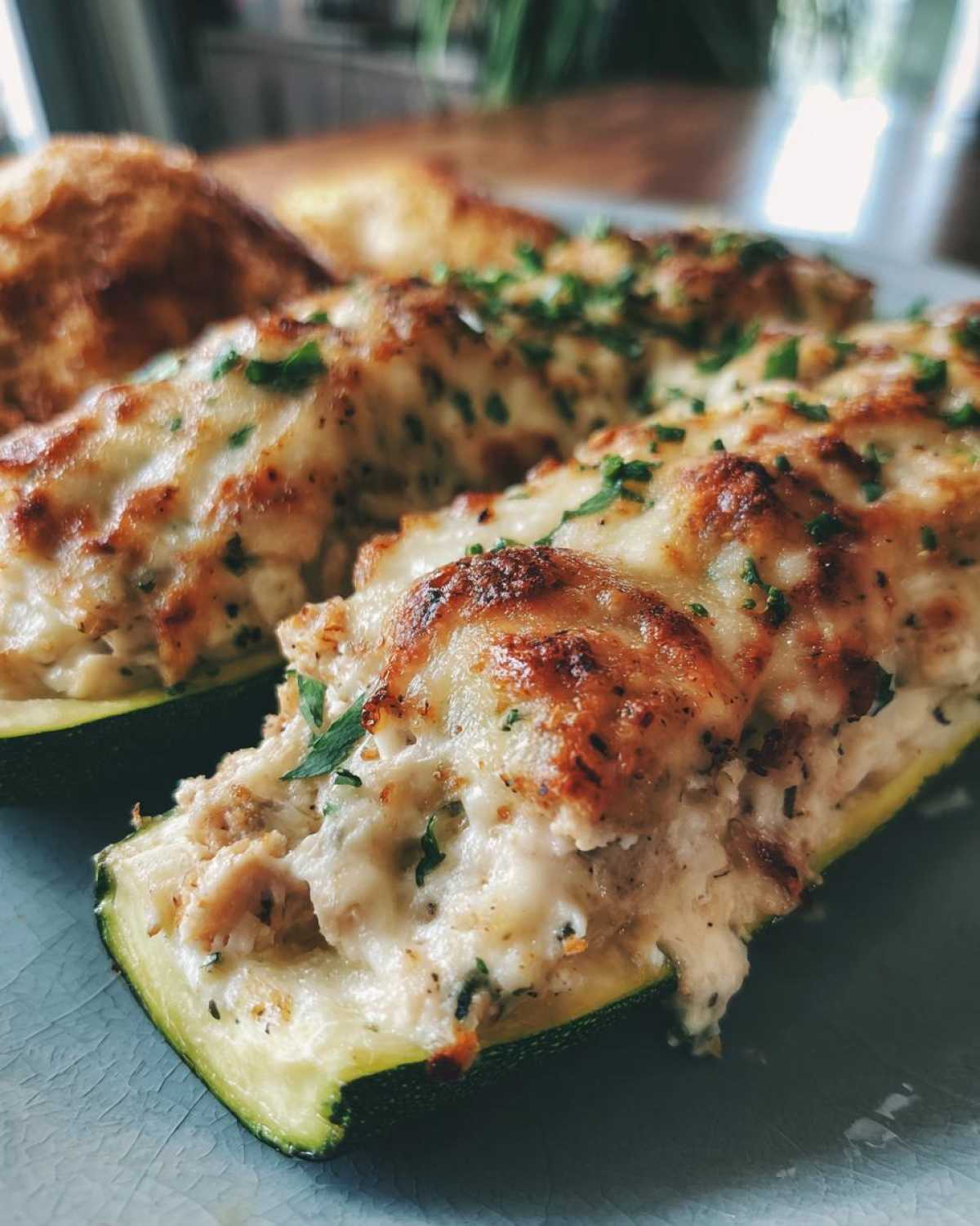 Chicken Alfredo Stuffed Zucchini Boats - detail 1
