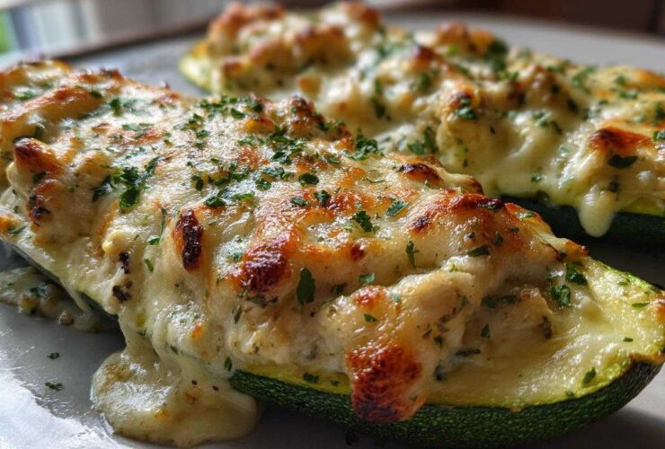 Chicken Alfredo Stuffed Zucchini Boats