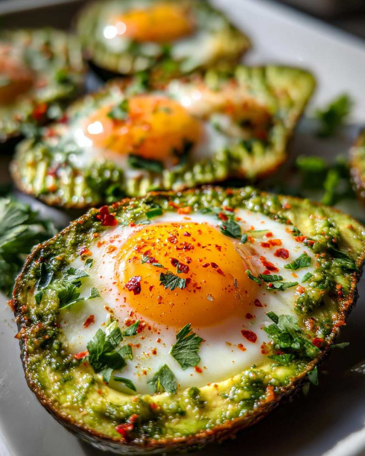 Pesto Eggs in Avocado Boats - detail 1