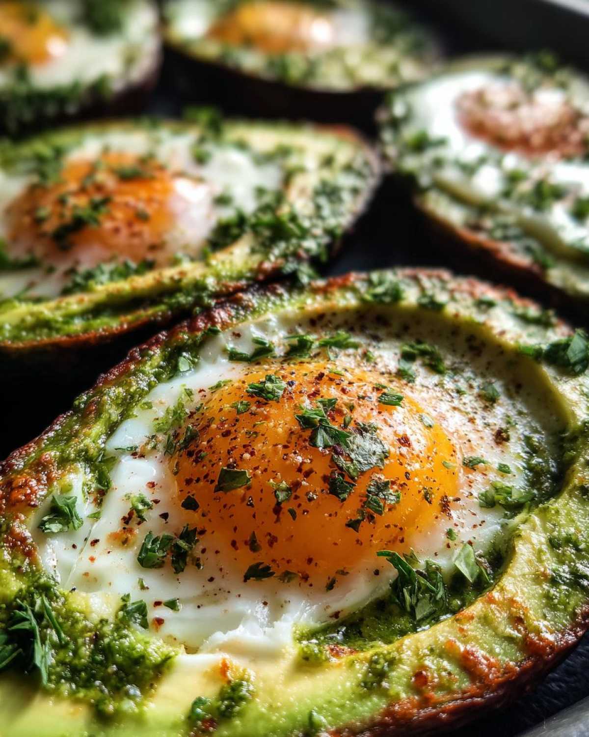 Pesto Eggs in Avocado Boats - detail 2