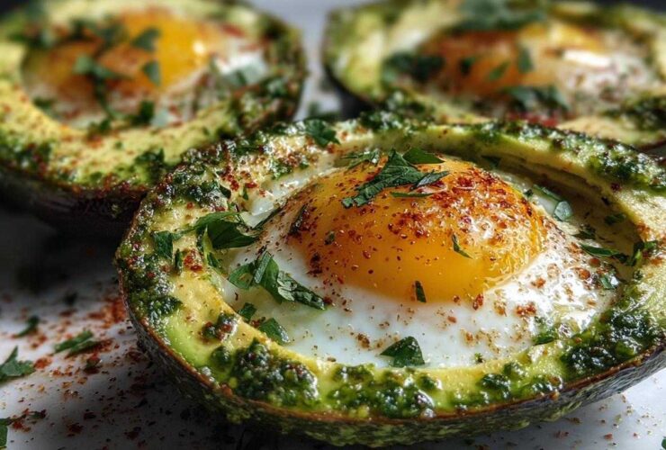 Pesto Eggs in Avocado Boats
