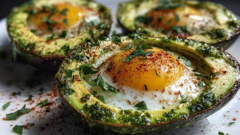 Pesto Eggs in Avocado Boats