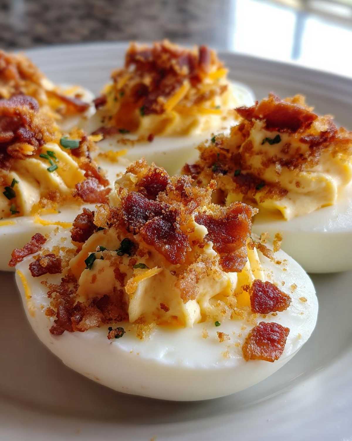 Bacon Cheddar Deviled Eggs (Upgraded Party Appetizer) - detail 1