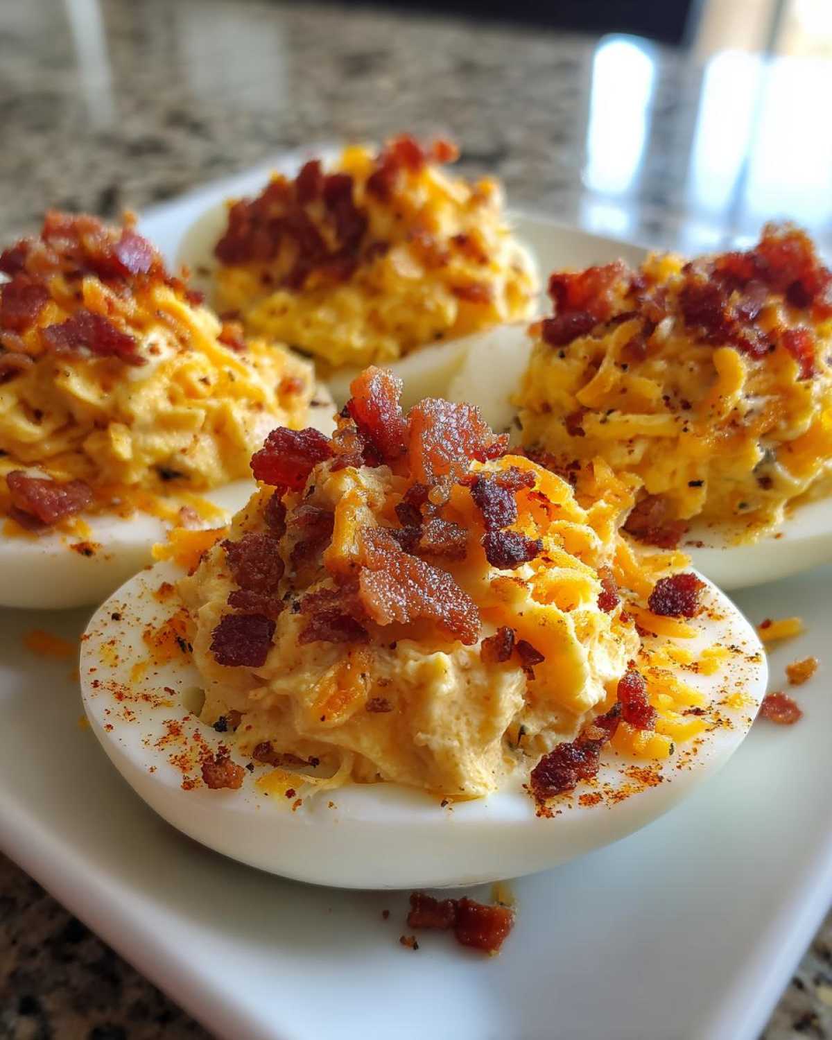 Bacon Cheddar Deviled Eggs (Upgraded Party Appetizer) - detail 2