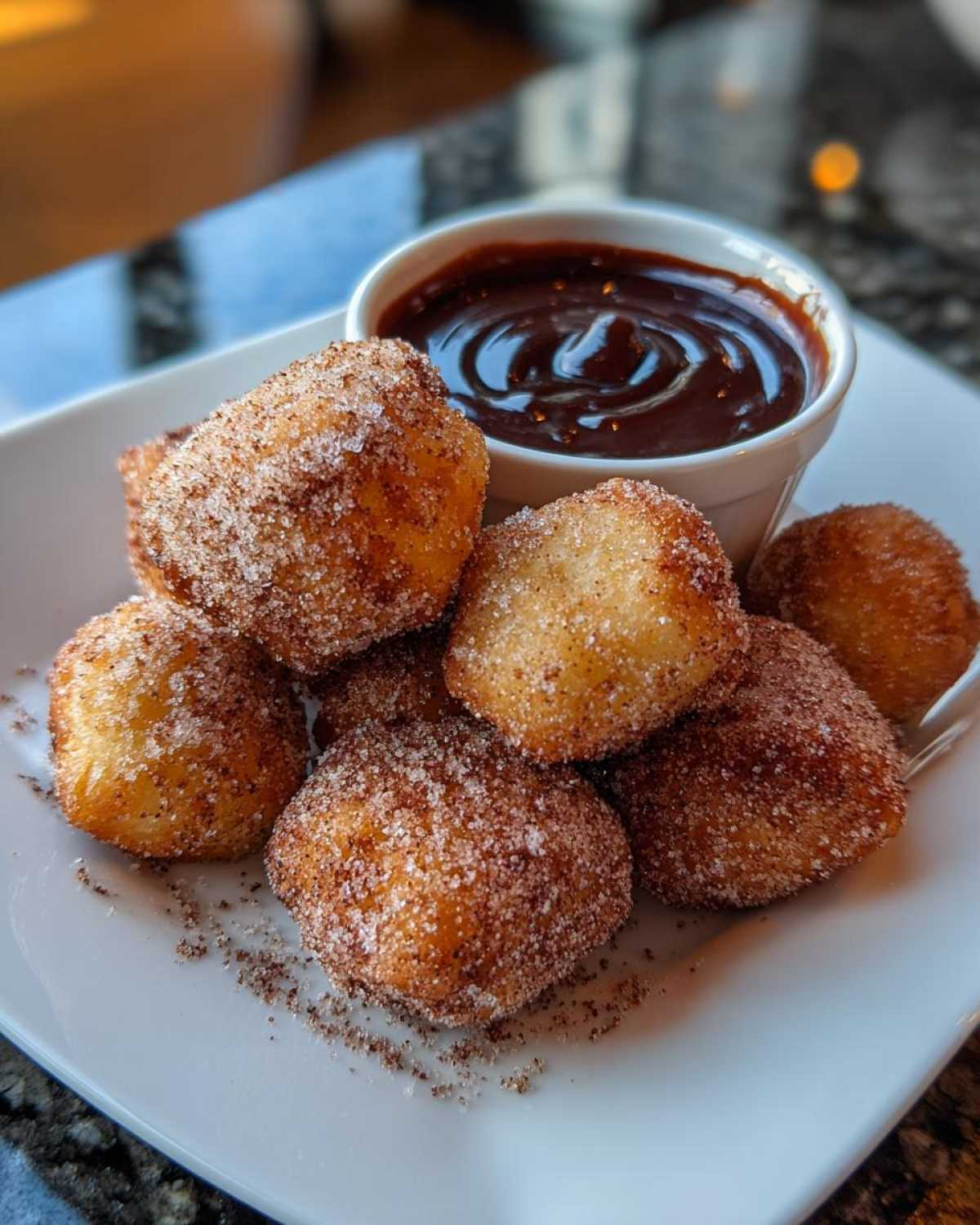Churro Bites with Chocolate Sauce (Easy Fried Dough Treat) - detail 1