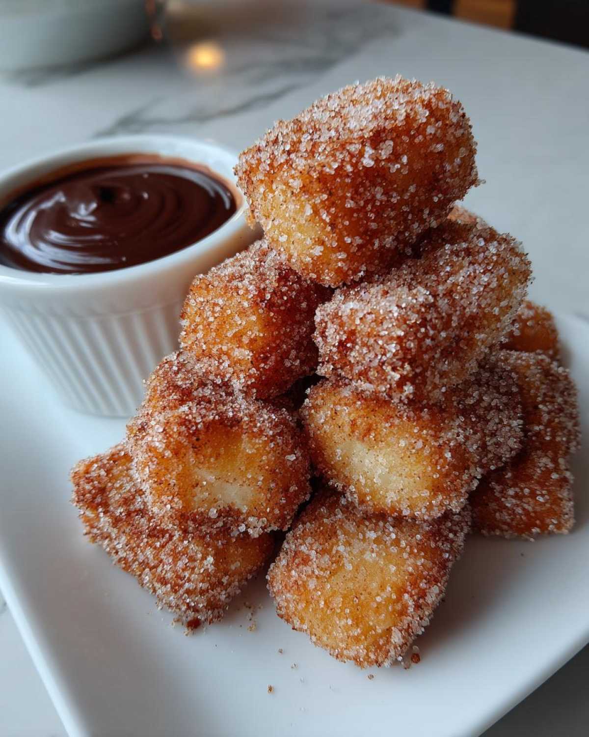 Churro Bites with Chocolate Sauce (Easy Fried Dough Treat) - detail 2