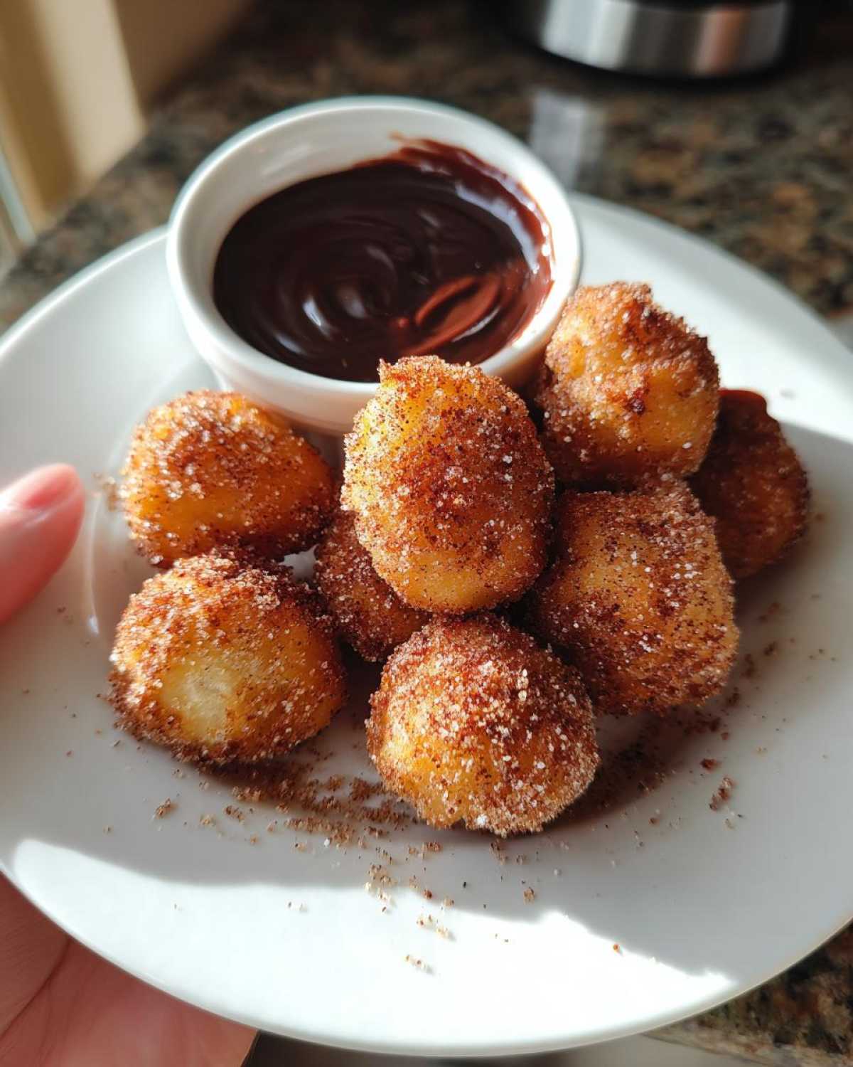 Churro Bites with Chocolate Sauce (Easy Fried Dough Treat) - detail 3