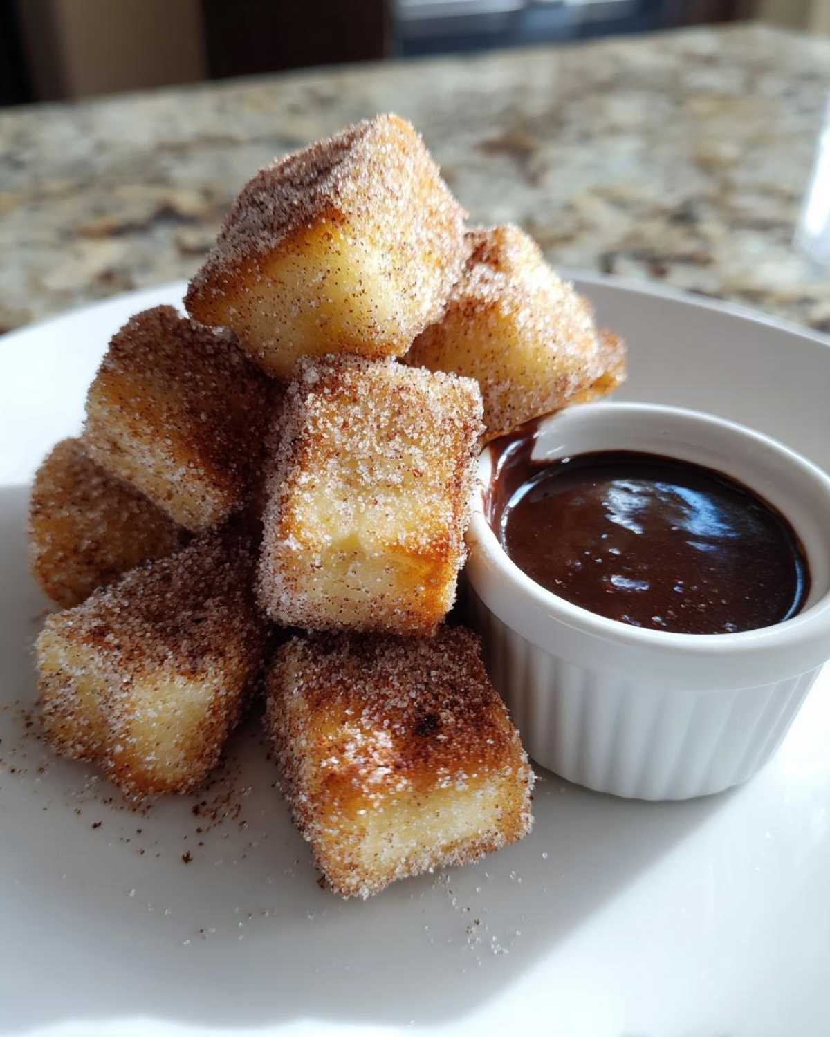 Churro Bites with Chocolate Sauce (Easy Fried Dough Treat) - detail 4