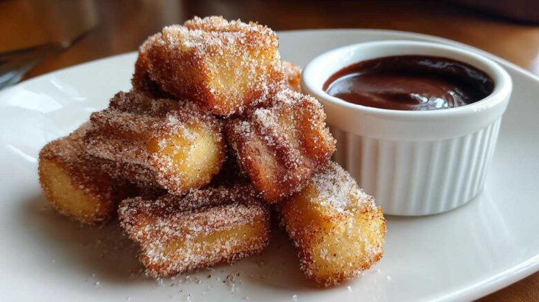 Churro Bites with Chocolate Sauce (Easy Fried Dough Treat)