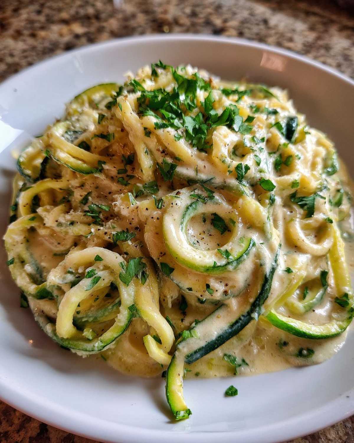 Creamy Zucchini Noodle Alfredo (Low-Carb Pasta Swap) - detail 2