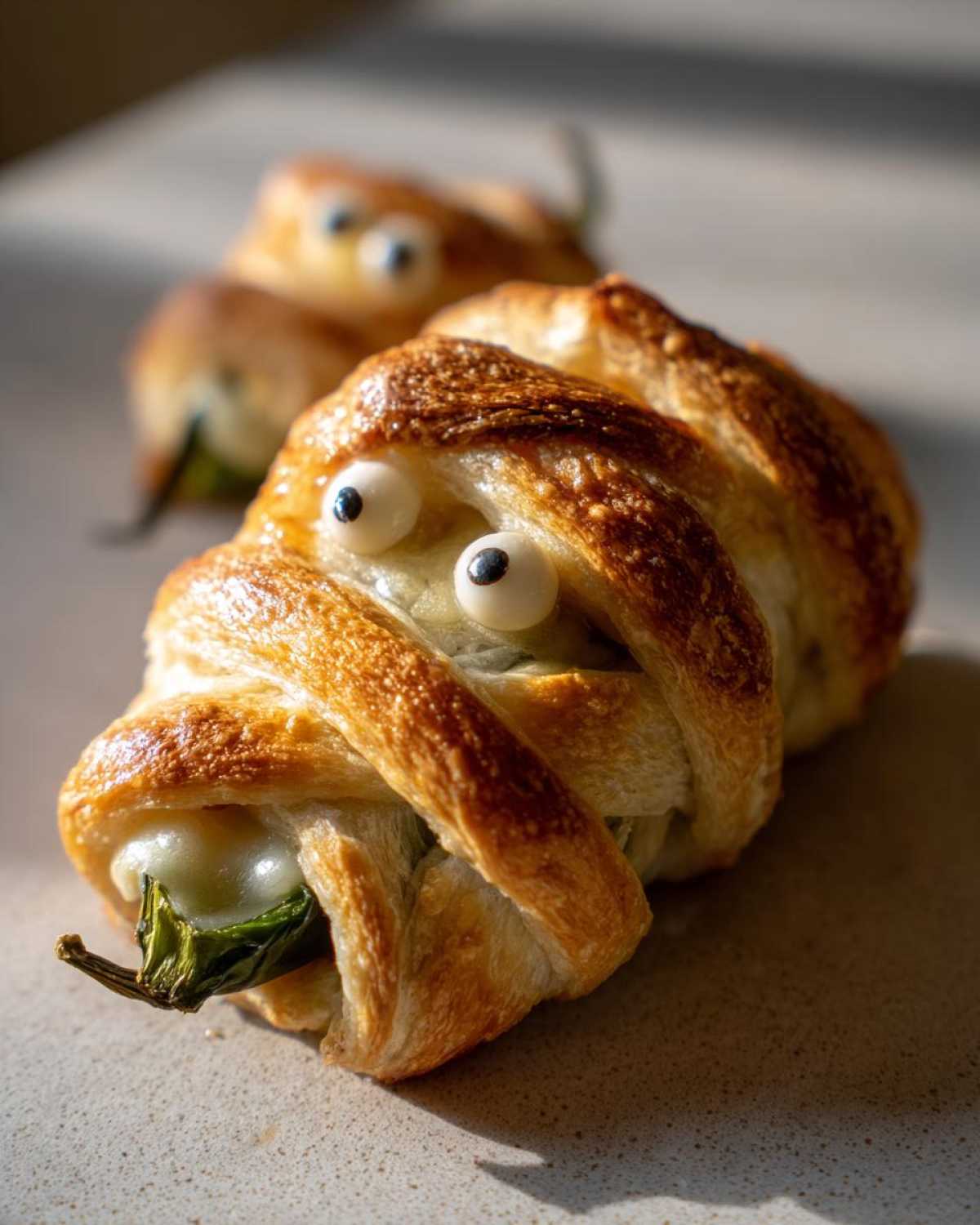 Mummy Jalapeño Poppers (Spooky Halloween Appetizer) - detail 2