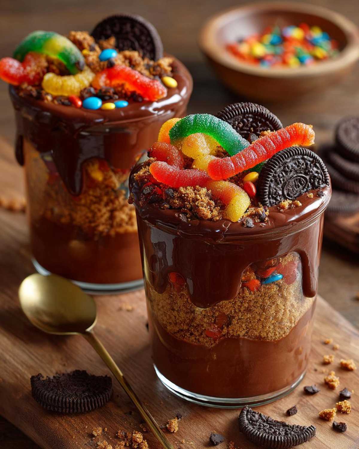 Worms & Dirt Pudding Cups (Creepy Halloween Dessert) - detail 1