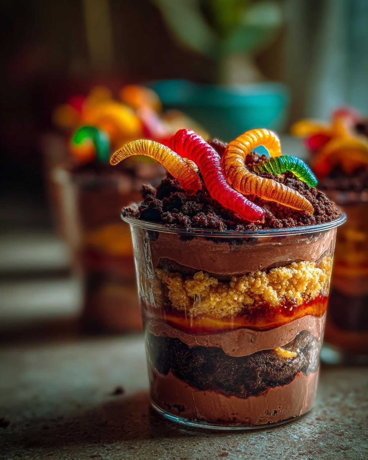 Worms & Dirt Pudding Cups (Creepy Halloween Dessert) - detail 2