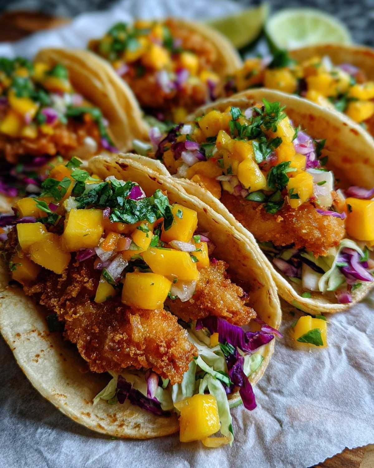 Beer-Battered Fish Tacos with Mango Slaw - detail 1