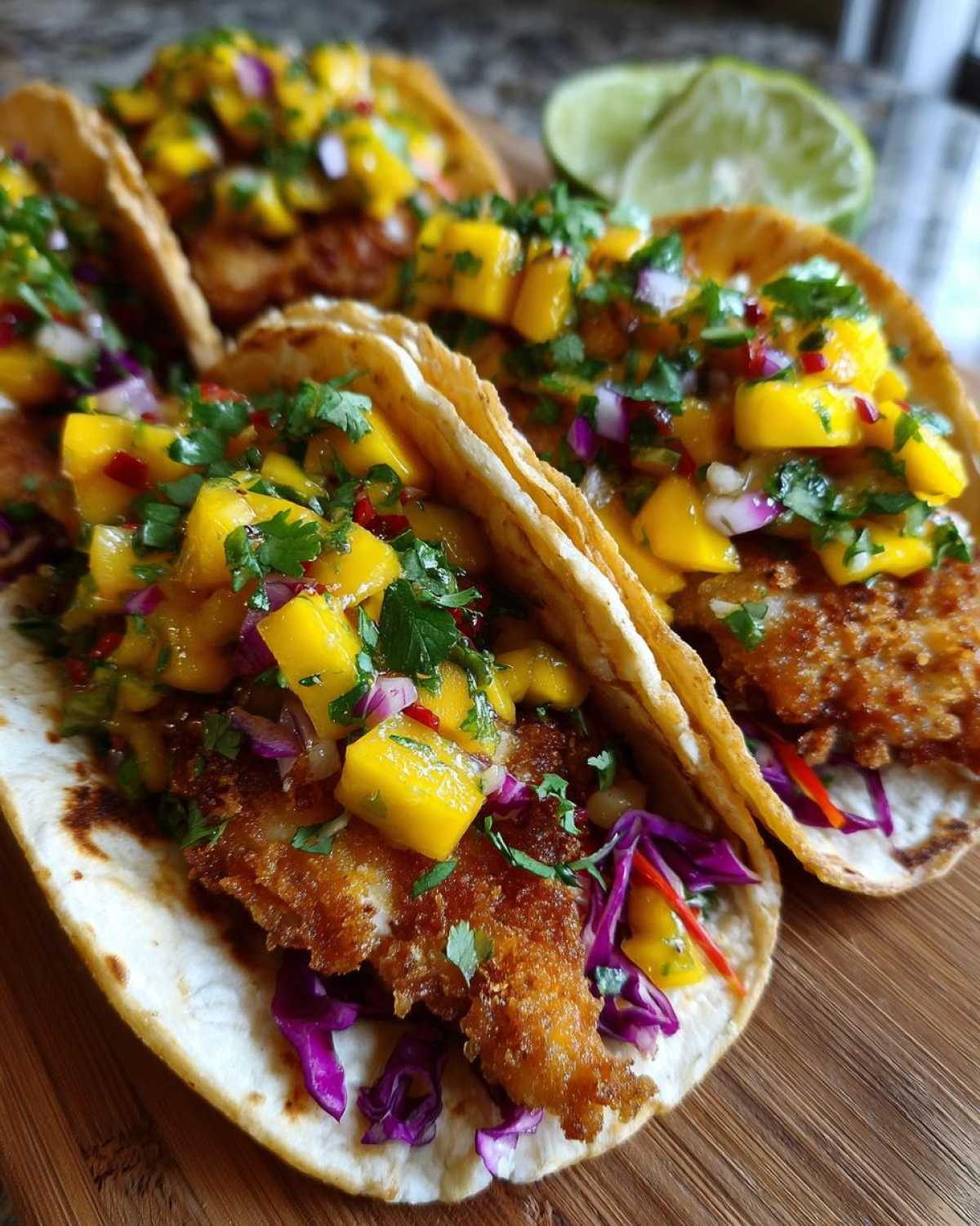 Beer-Battered Fish Tacos with Mango Slaw - detail 2