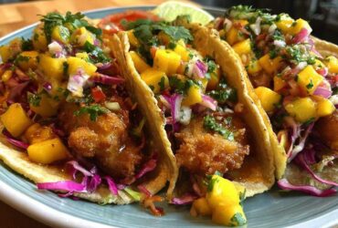 Beer-Battered Fish Tacos with Mango Slaw