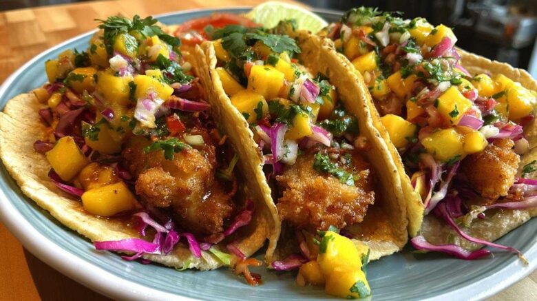 Beer-Battered Fish Tacos with Mango Slaw