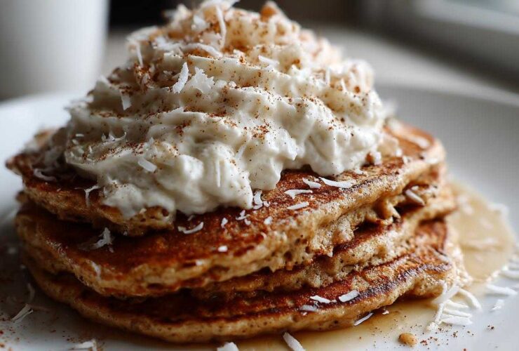 Chai-Spiced Oat Pancakes with Coconut Whipped Cream