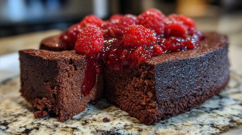 Chocolate Avocado Torte with Raspberry Salsa