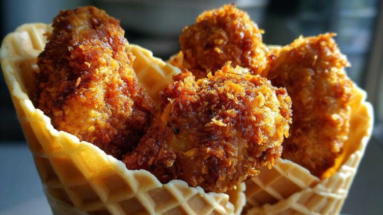 Coconut Chicken Waffle Cones