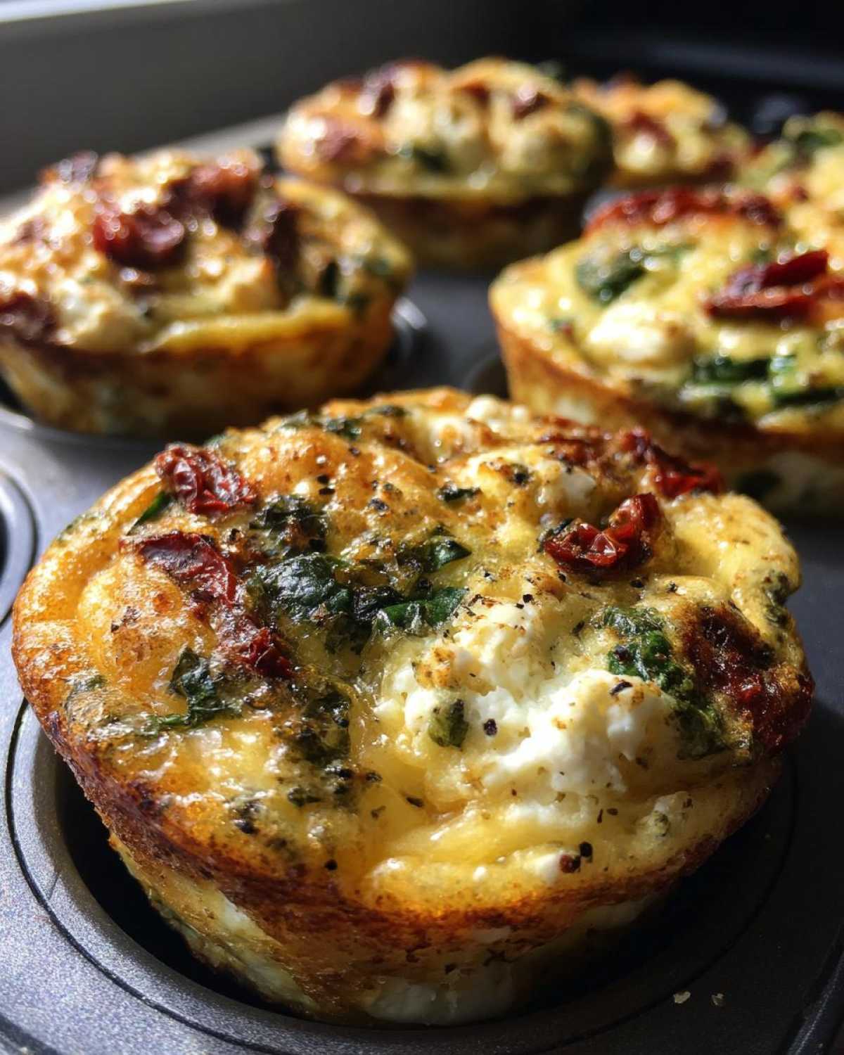 Egg Muffins with Kale, Feta and Sun-Dried Tomatoes - detail 1