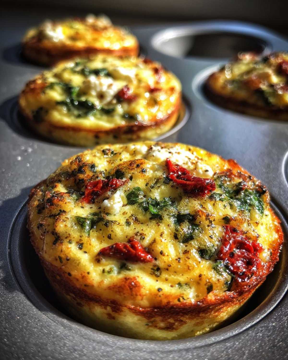 Egg Muffins with Kale, Feta and Sun-Dried Tomatoes - detail 2