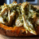 Pesto Chicken Stuffed Sweet Potatoes