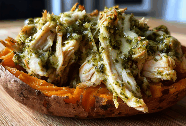 Pesto Chicken Stuffed Sweet Potatoes