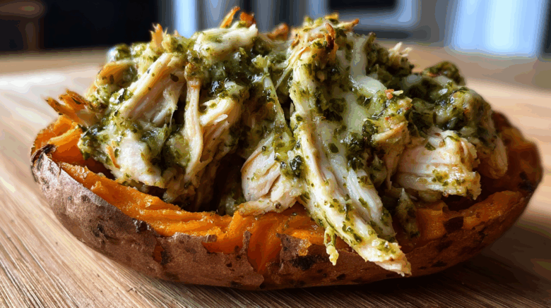 Pesto Chicken Stuffed Sweet Potatoes