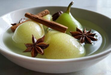 Poached Pears in Green Tea