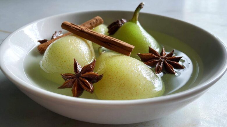 Poached Pears in Green Tea