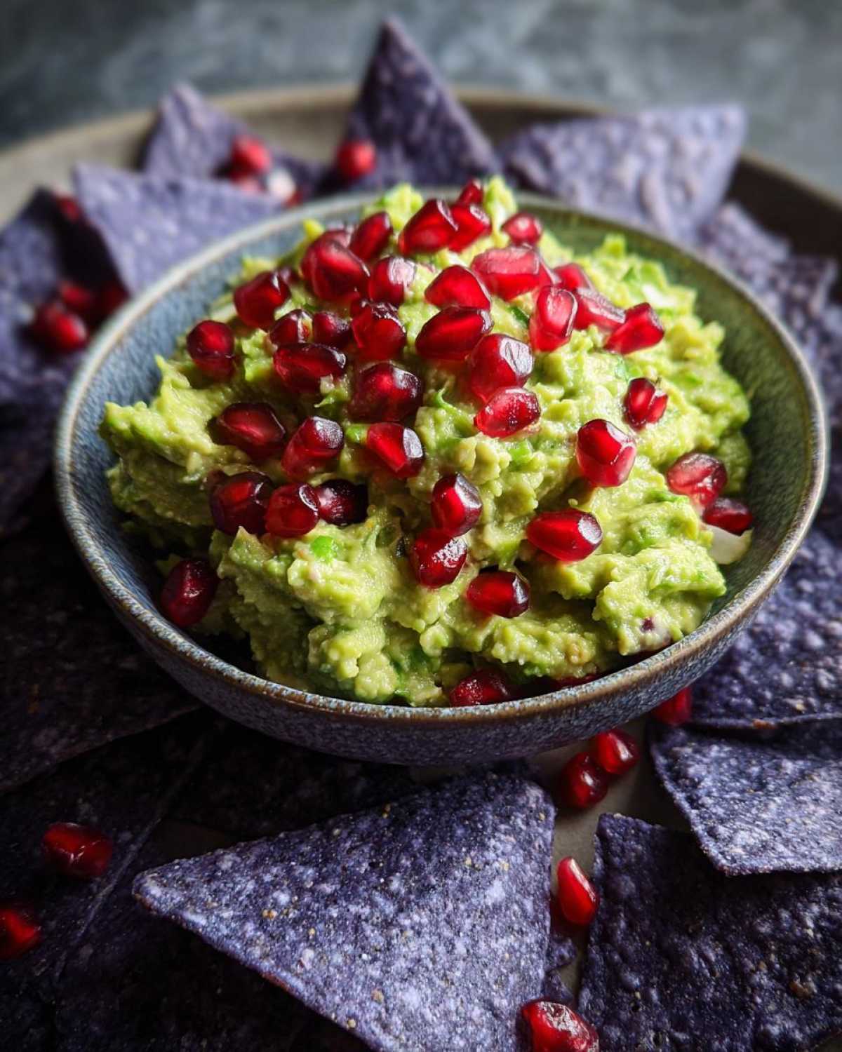 Pomegranate Guacamole with Blue Corn Chips - detail 2