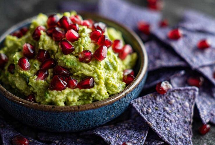 Pomegranate Guacamole with Blue Corn Chips