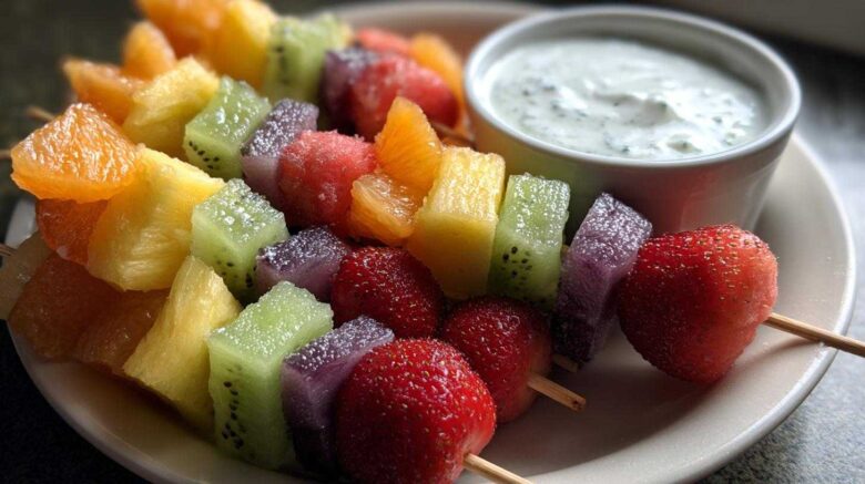 Rainbow Fruit Kabobs with Yogurt Dip