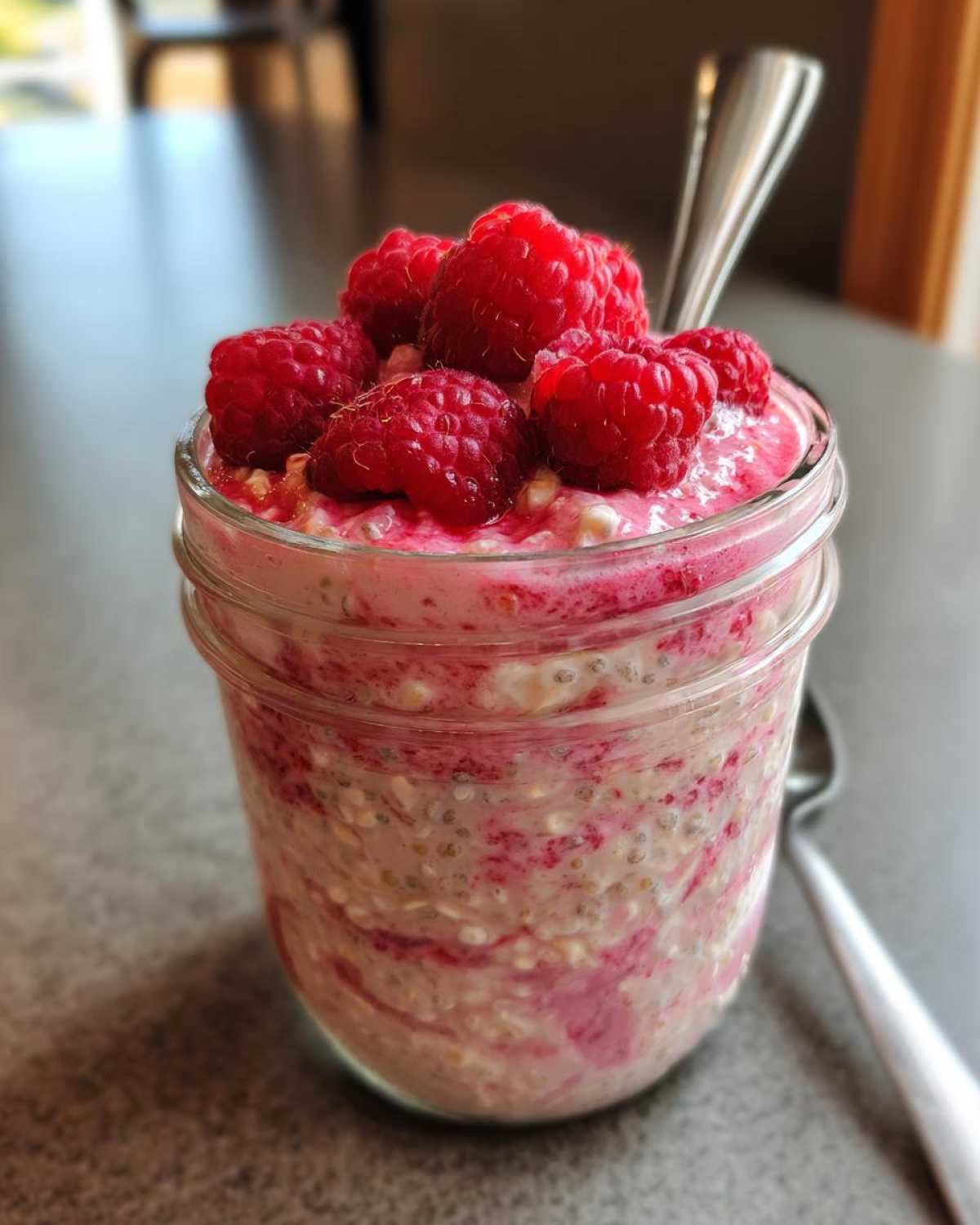 Raspberry Chia Overnight Oats with Almond Milk - detail 2