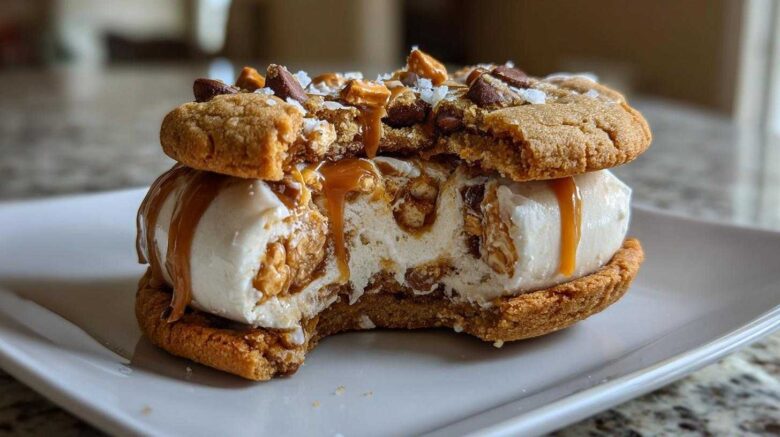 Salted Caramel Pretzel Ice Cream Sandwiches