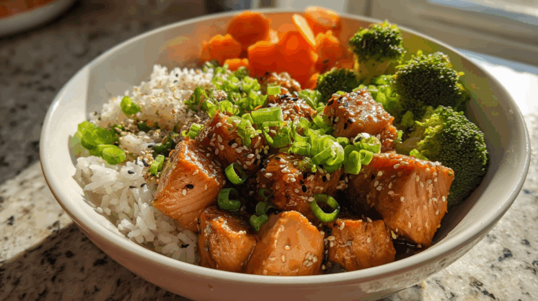 Soy Ginger Salmon Rice Bowl