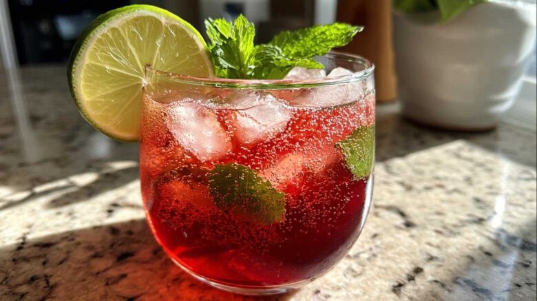 Sparkling Hibiscus Iced Tea with Lime