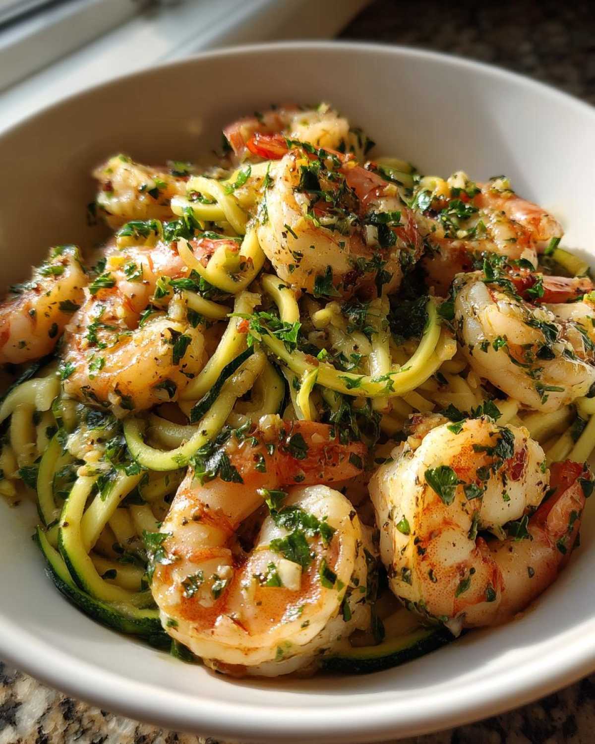 Spiralized Zucchini Shrimp Scampi - detail 2