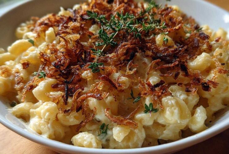 Truffle Mac and Cheese with Crispy Onions