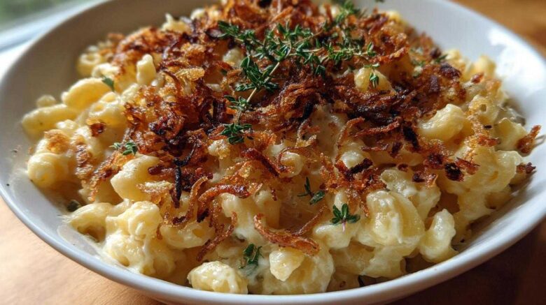 Truffle Mac and Cheese with Crispy Onions