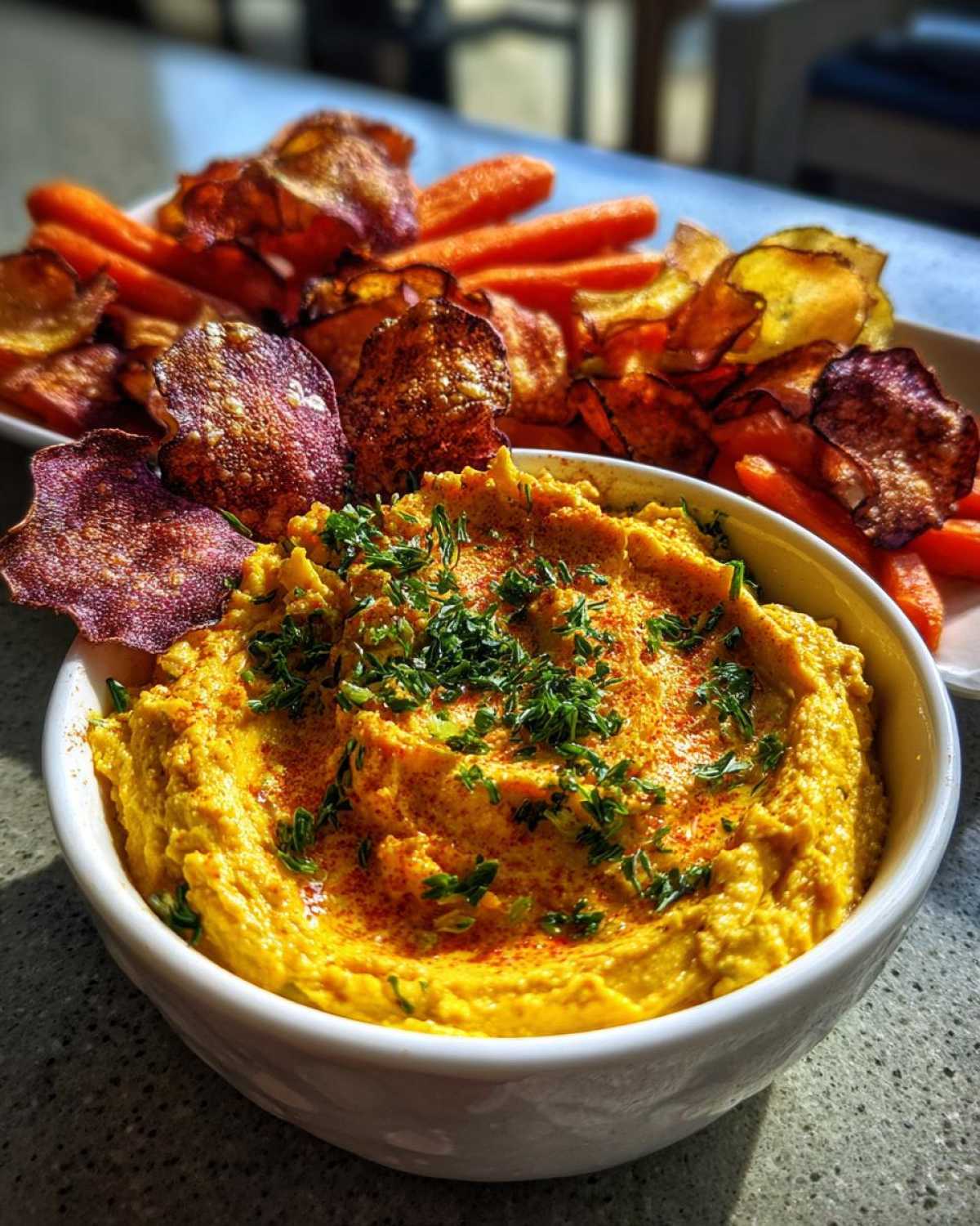 Turmeric Hummus with Veggie Chips - detail 2