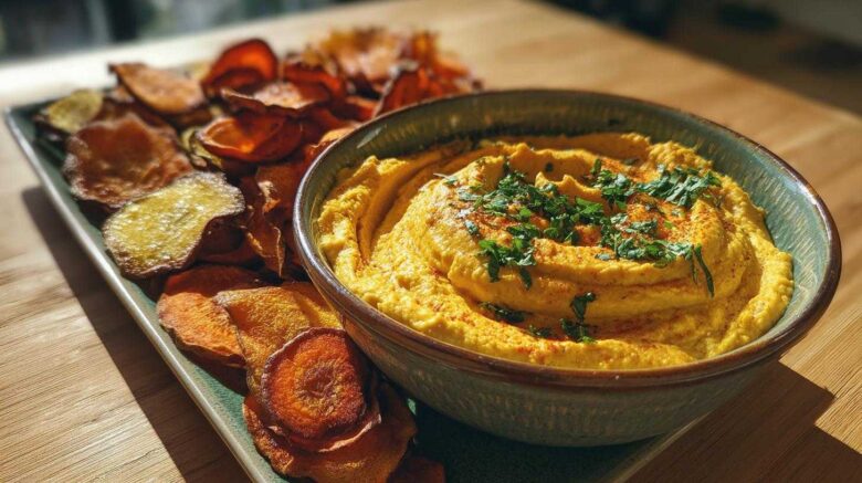 Turmeric Hummus with Veggie Chips
