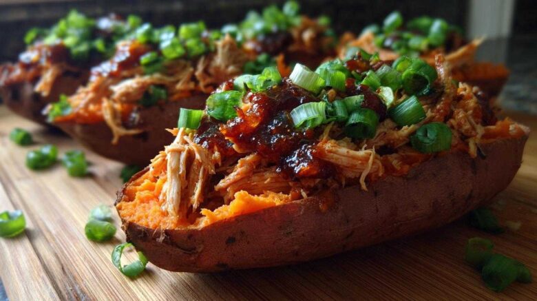 BBQ Pulled Chicken Stuffed Sweet Potatoes