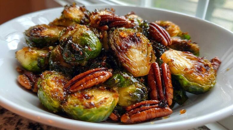 Maple Roasted Brussels Sprouts with Pecans