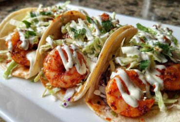 Spicy Shrimp Tacos with Lime Crema