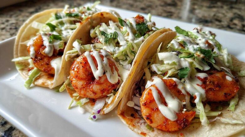 Spicy Shrimp Tacos with Lime Crema