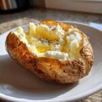 A perfectly cooked Gordon Ramsay Baked Potatoes, split open with fluffy interior, butter, and herbs.