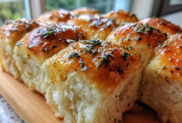 A close-up of freshly baked Hawaiian Roll Garlic Bread, glistening with butter and sprinkled with parsley.